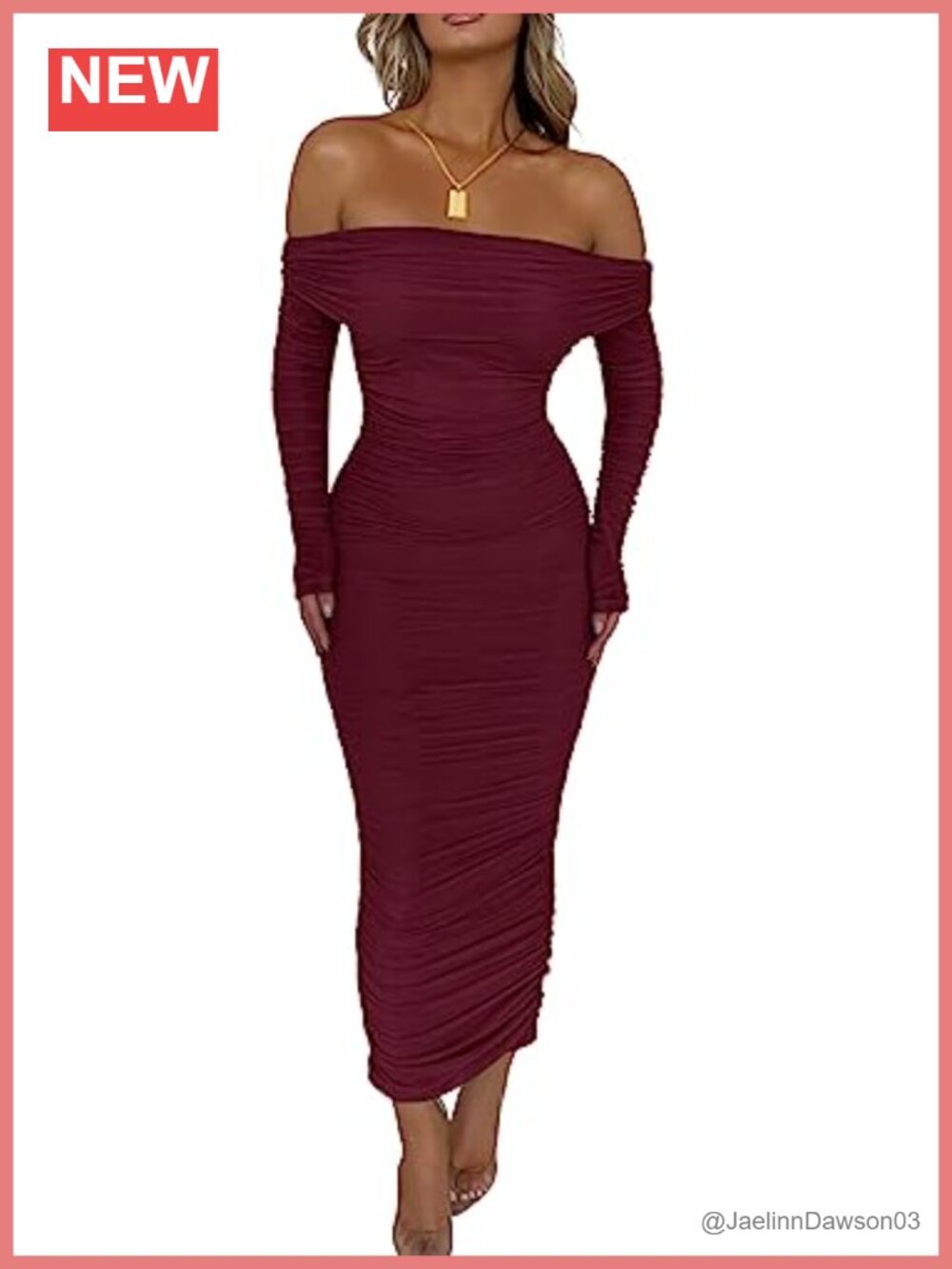Off Shoulder Bodycon Maxi Dress Long Sleeve Ruched Back Slit Formal